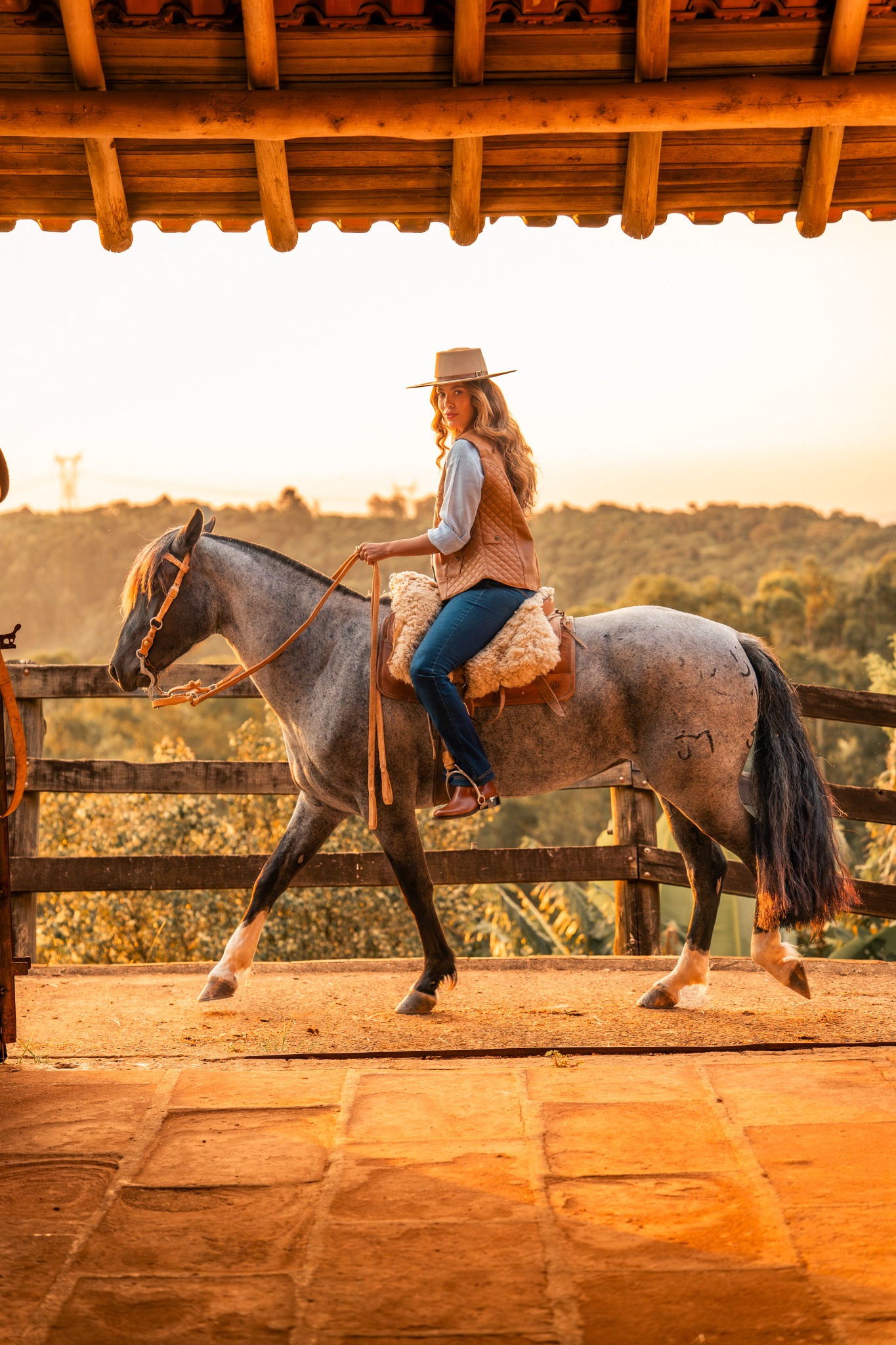 Retrato da campanha de verão Malacara com cavalo